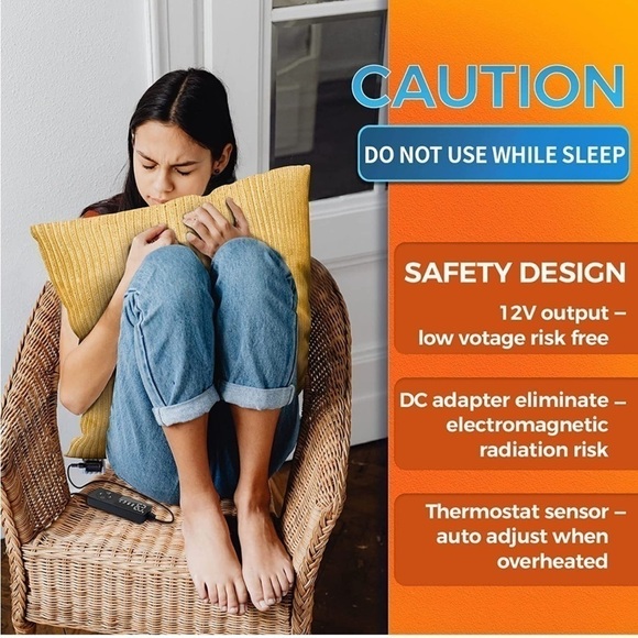 Brand New Heated Pillow Cover 18”x18” Yellow Gray Heating Pad Back Pain Relief - Picture 5 of 16